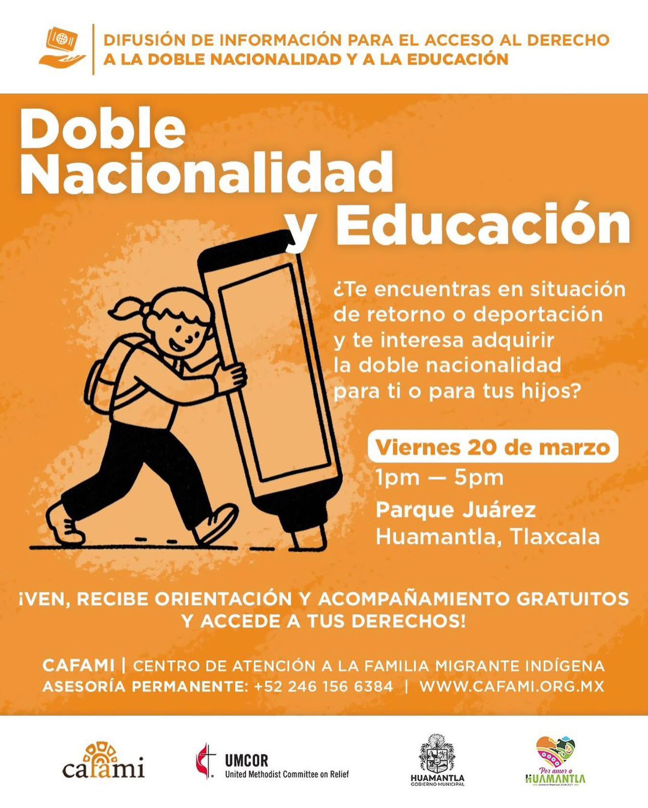 Huamantla acerca información y acompañamiento a personas en situación de retorno o deportación